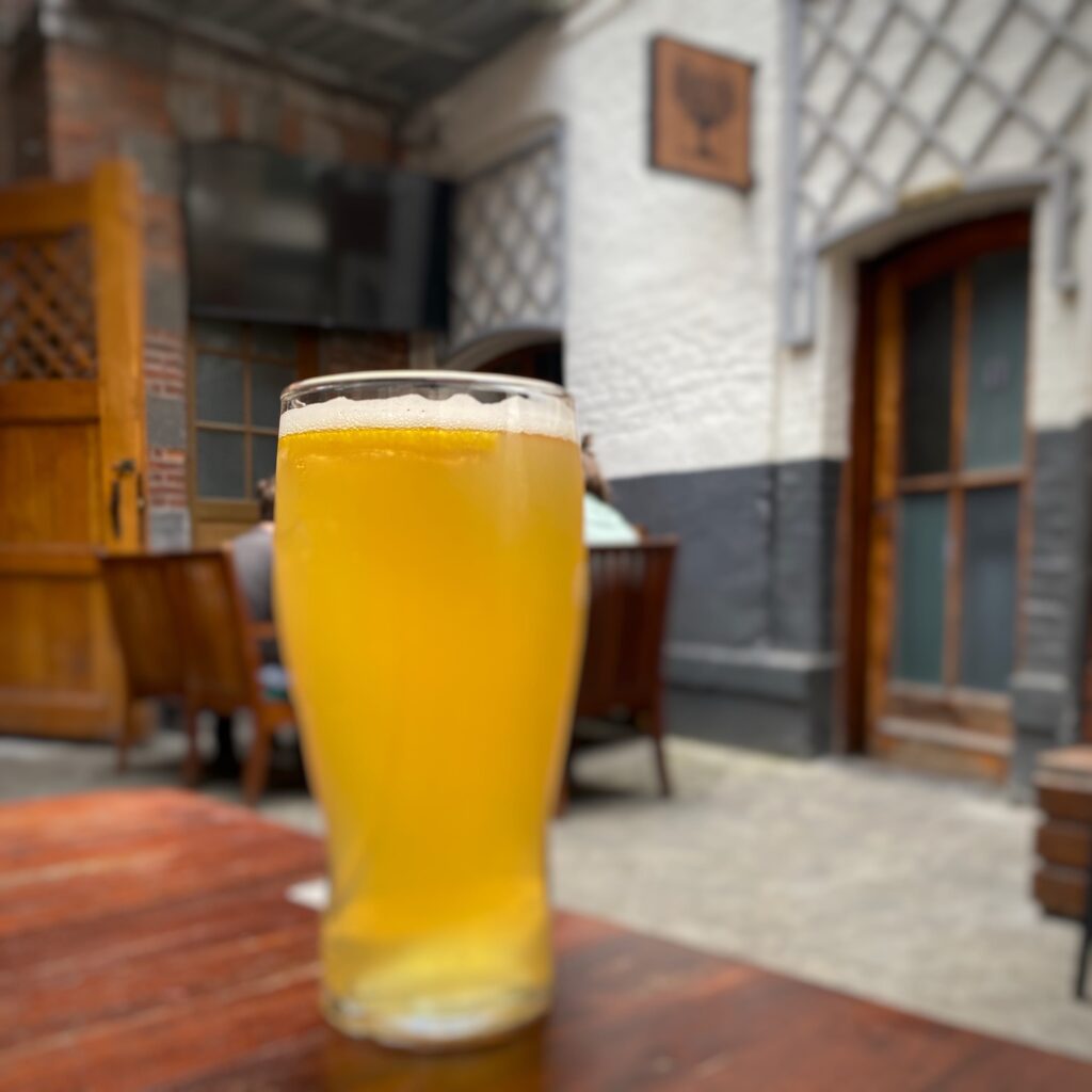 Image of a large beer glass on a table