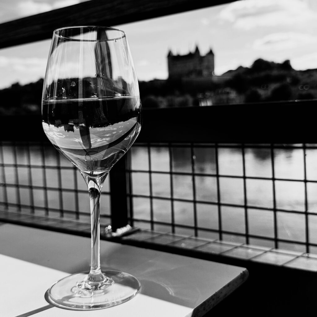 Image of a wine glass on a table